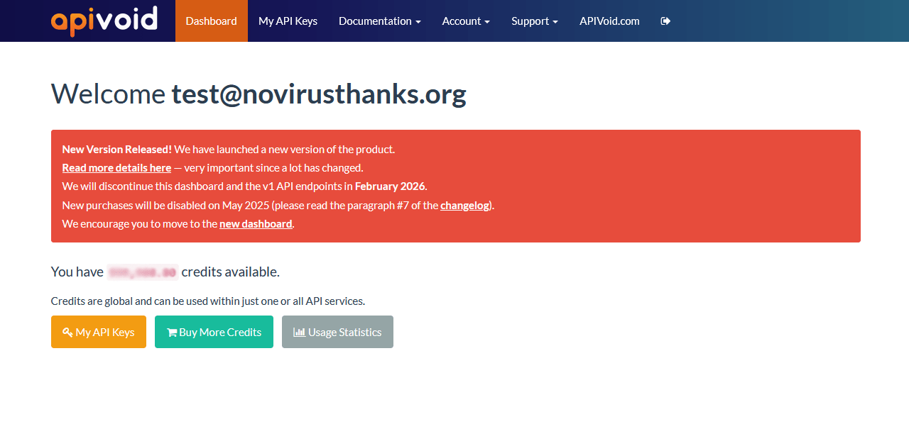 APIVoid Old Dashboard